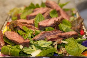 flank steak, mint, bok-choy, and lettuce salad with tangy lime dressing