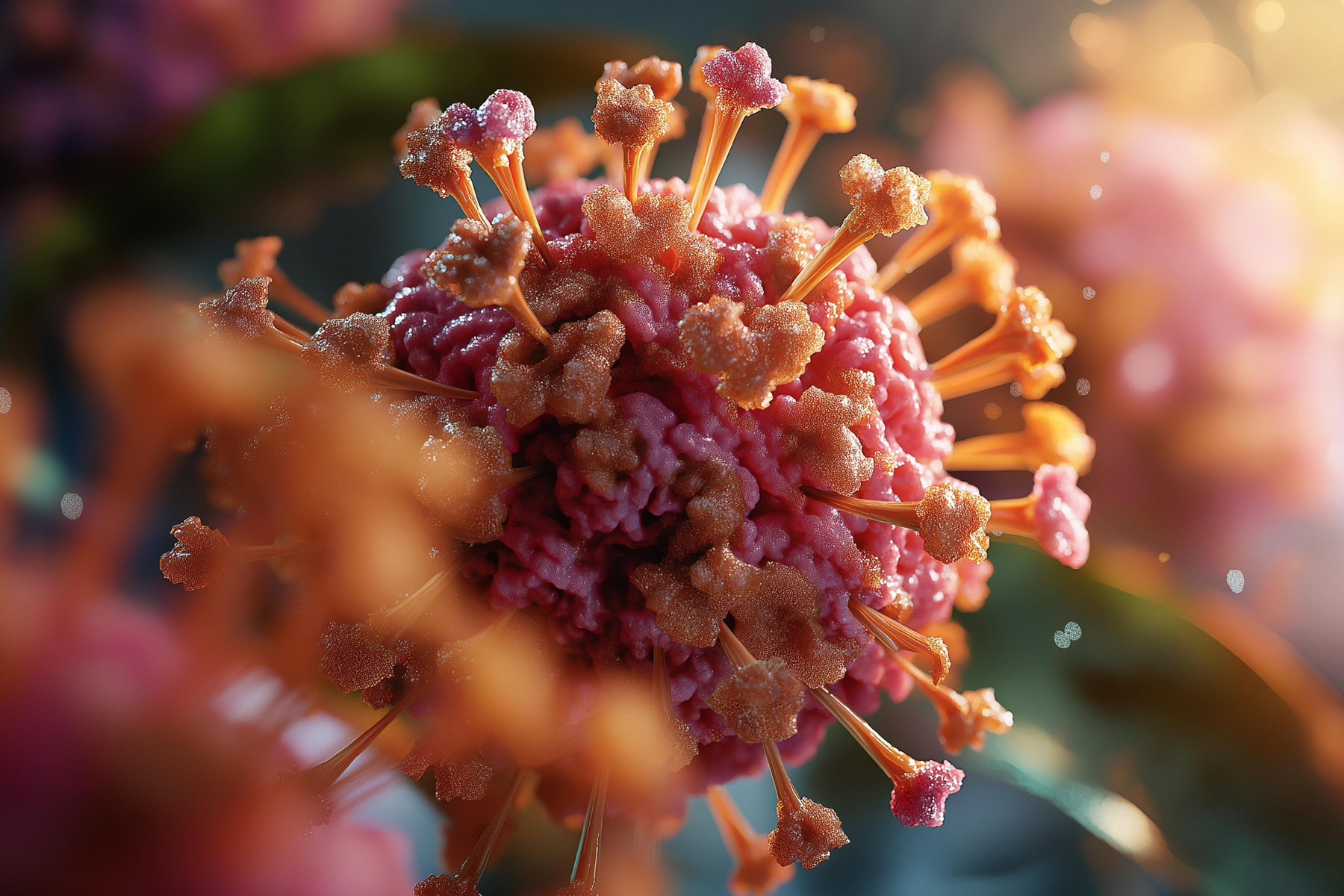 Close-up of COVID-19 spike protein